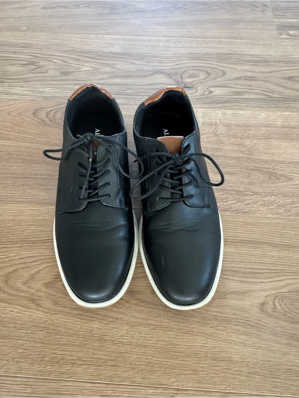 Alfani Black Leather Lace-Up Oxfords with Tan Soles